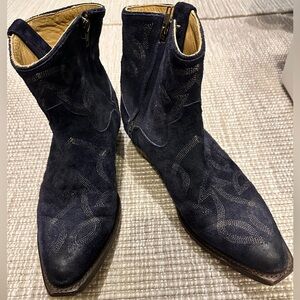 Stetson Women’s Navy Suede Western Cowboy Ankle Boots/Booties | Size 8.5